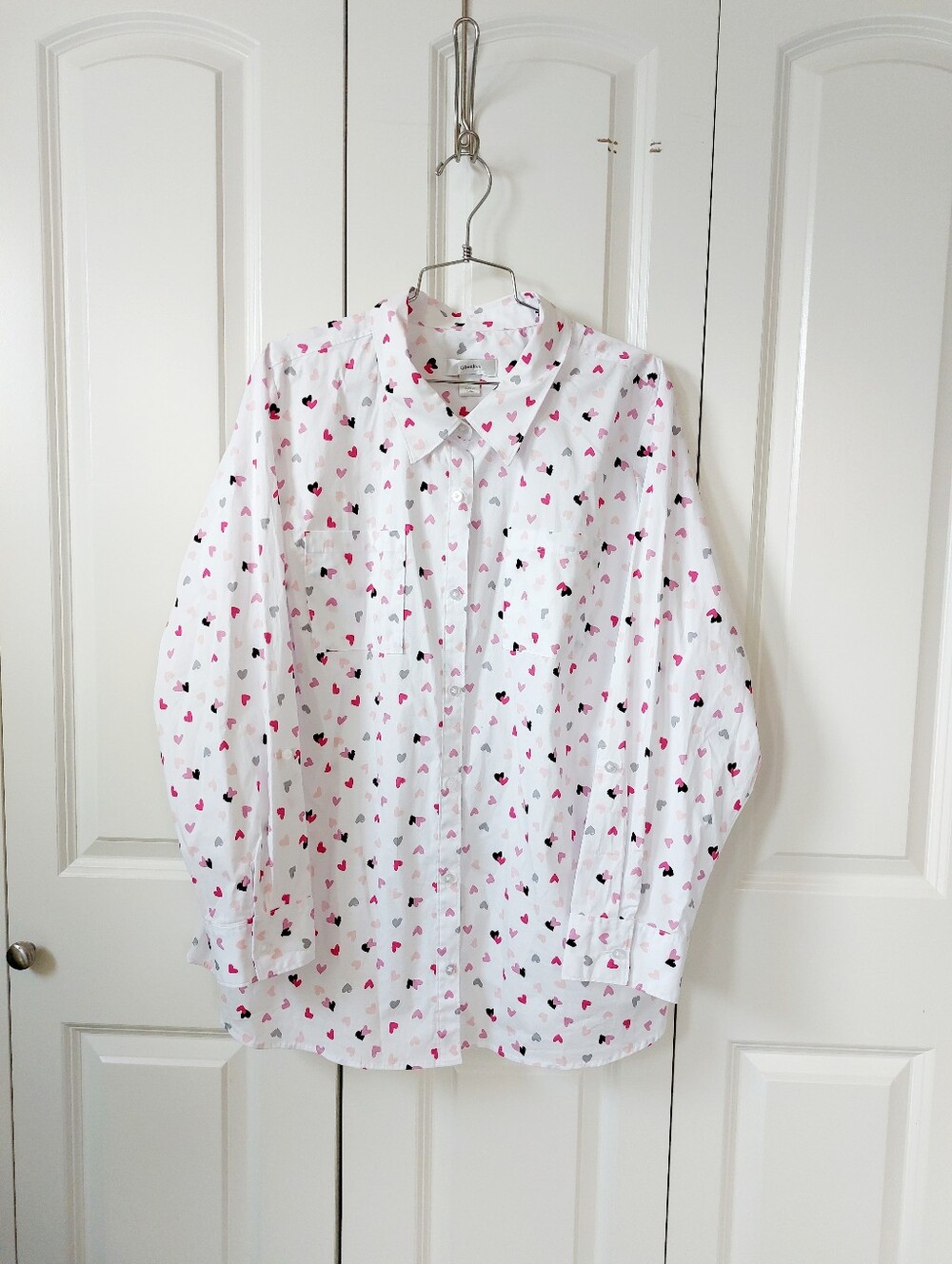Pink & Gray Hearts Blouse 2X CJ Banks Valentine Romantic Business Office Teacher